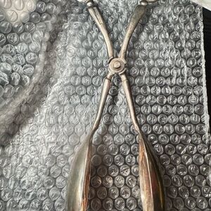 Vintage Silver-Tone Serving Tongs with Spoon Ends